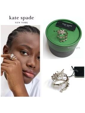 NWT Kate Spade ♠️ COSMOS Silver Plated Brass CZ Crystals Wrap Ring
